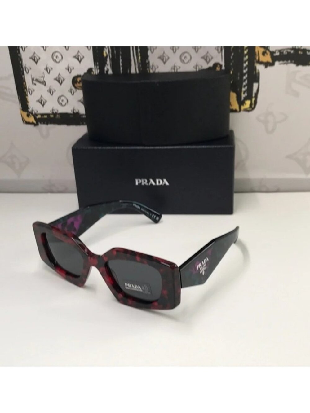 New Authentic Prada Red Tortoise Shell Sunglasses - Picture 12 of 16